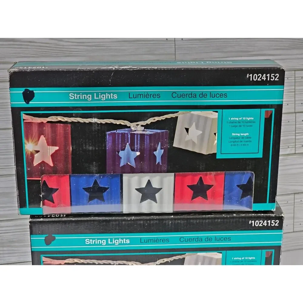 2 Sets of 10 Lights Patriotic Star Metal Decor NIB String Lights #1024152 8.83ft